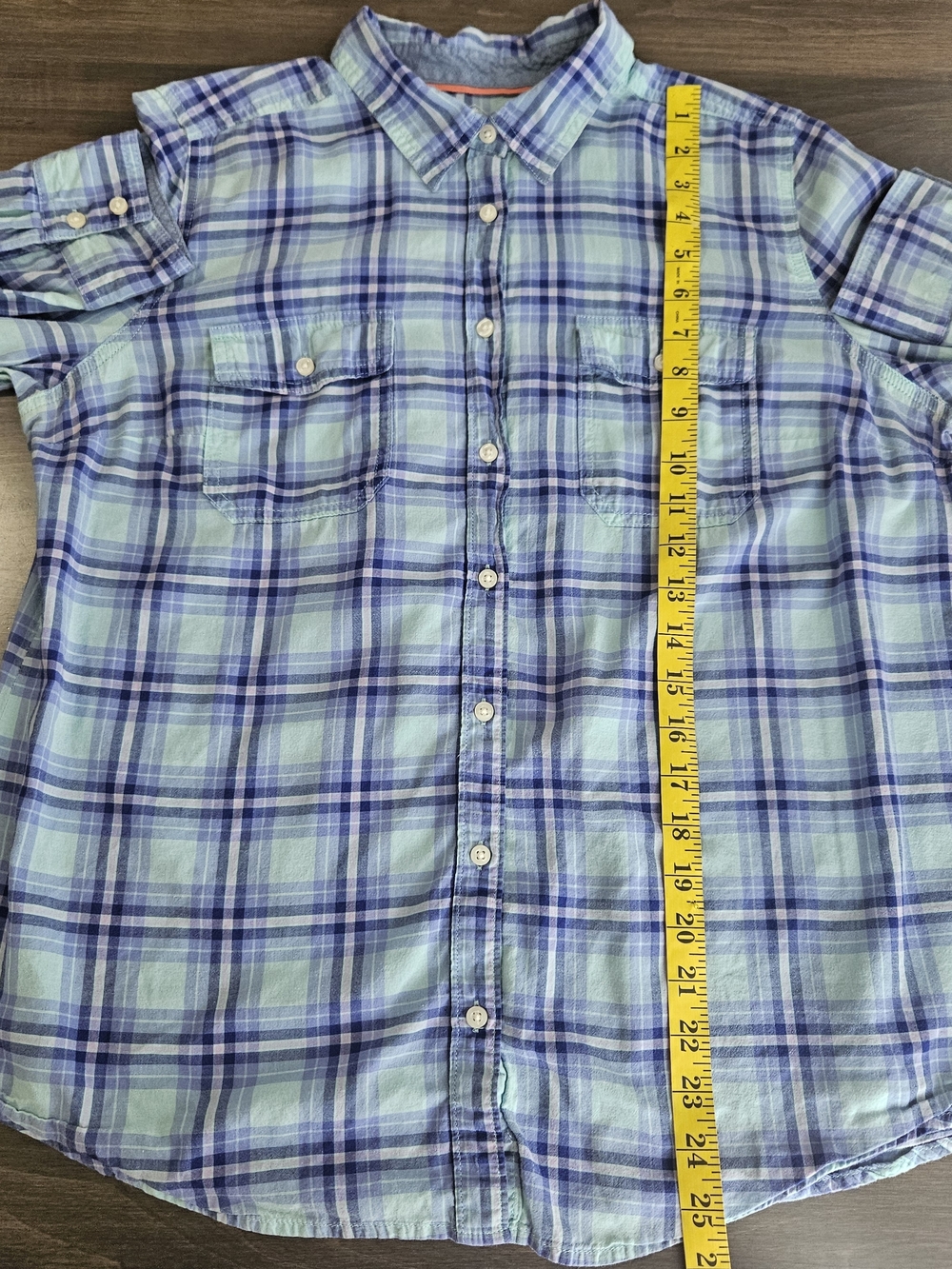 St. John's Bay Light Blue Navy Plaid Button-Down Lightweight Cotton Shirt Large - Picture 11 of 11